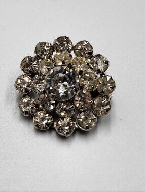 Vintage Silver-Tone Clear Rhinestone Cluster Brooch Small 1" Inch VTG